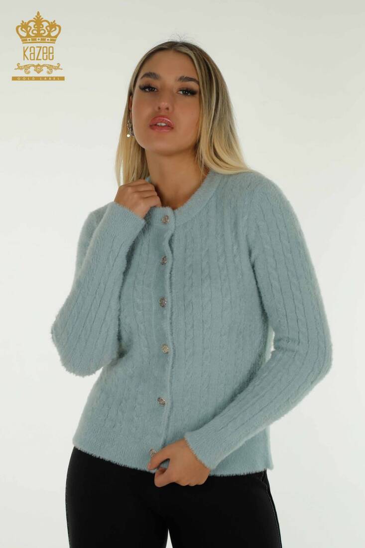 Kadın Angora Hırka Düğmeli Mint - 30321 | KAZEE