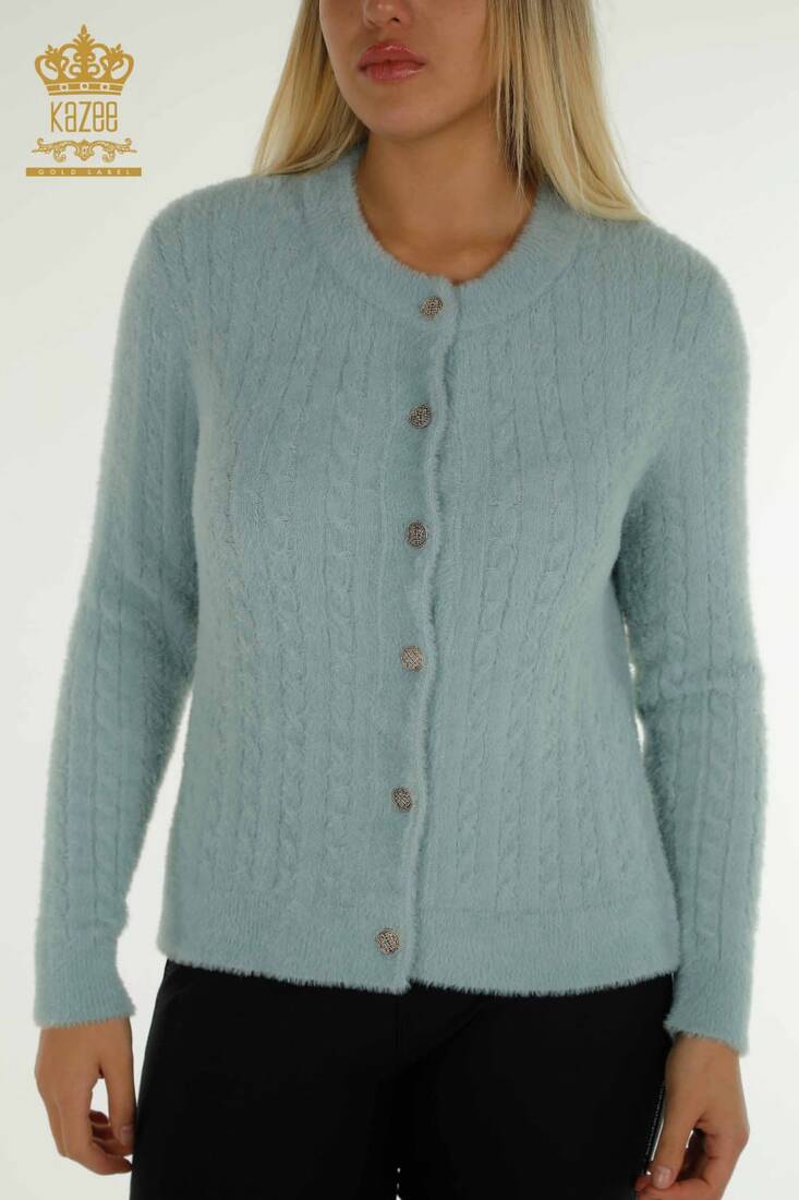 Kadın Angora Hırka Düğmeli Mint - 30321 | KAZEE