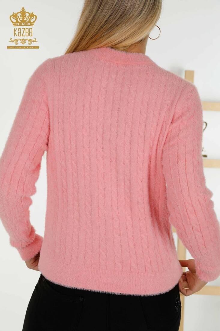 Kadın Angora Hırka Düğmeli Pembe - 30321 | KAZEE