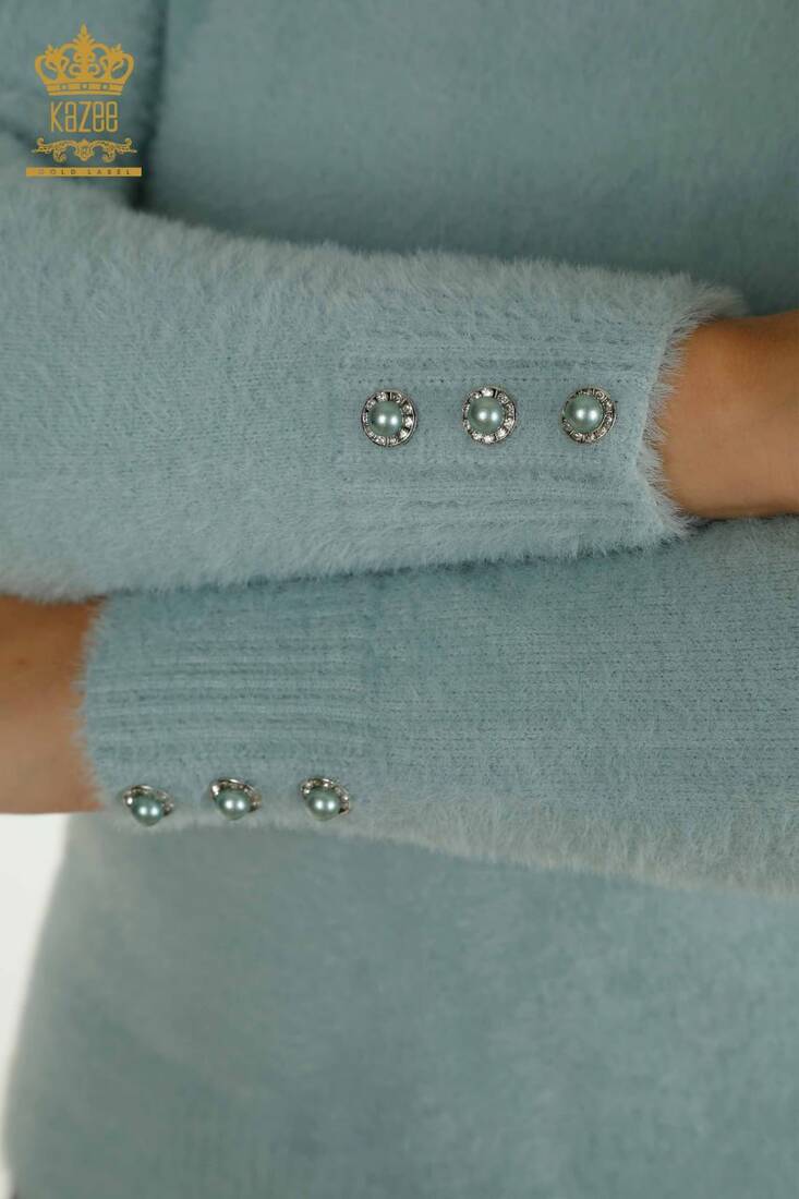 Kadın Angora Triko Düğme Detay Mint - 30667 | KAZEE