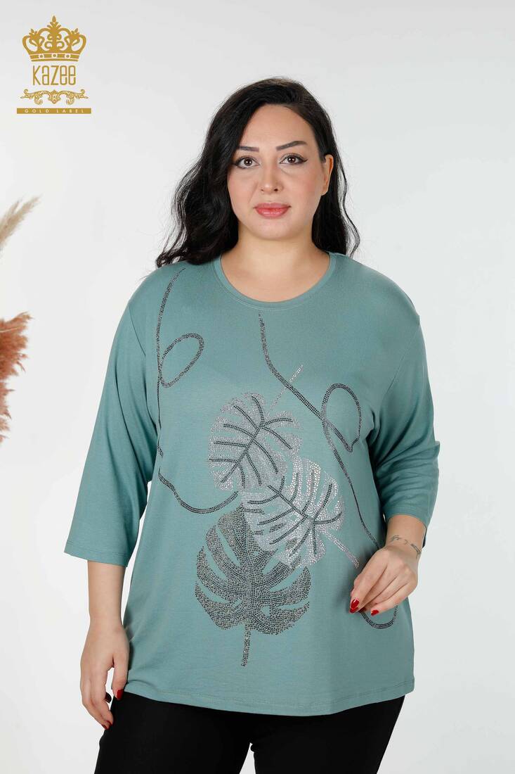 Kadın Bluz Yaprak Desenli Mint - 78946 | KAZEE