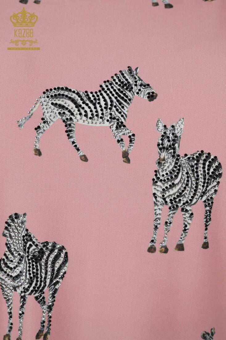 Kadın Bluz Zebra Desenli Pembe - 77690 | KAZEE