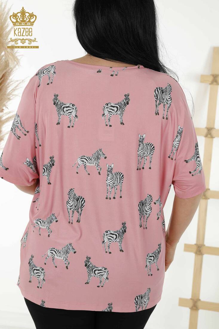 Kadın Bluz Zebra Desenli Pembe - 77690 | KAZEE