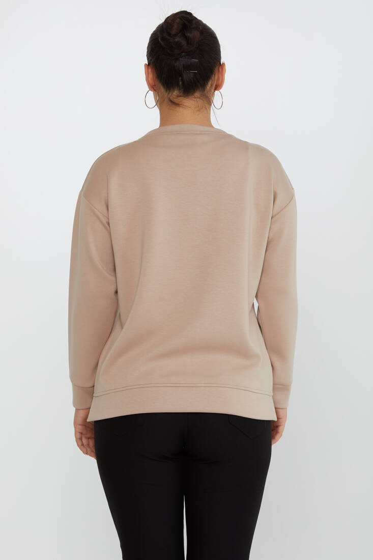 Kadın Sweatshirt Boncuk Detaylı Bej - 17806 | KAZEE