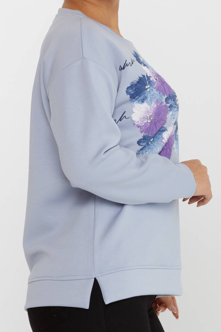 Kadın Sweatshirt Boncuk Detaylı Mavi - 17806 | KAZEE