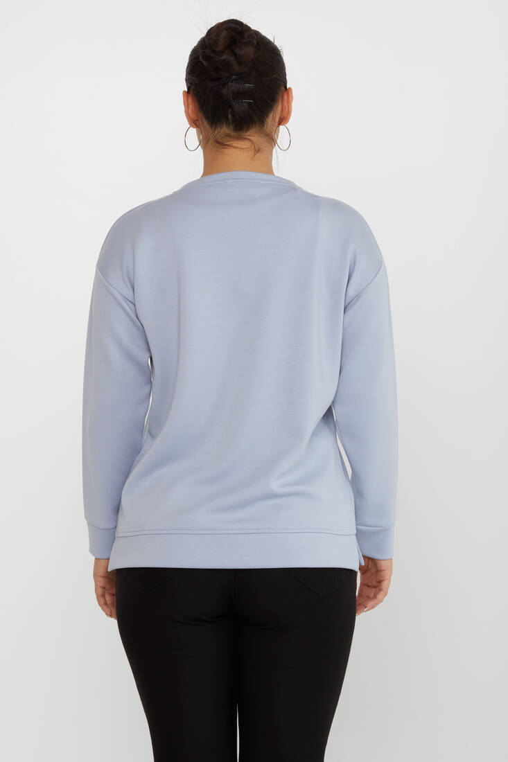 Kadın Sweatshirt Boncuk Detaylı Mavi - 17806 | KAZEE