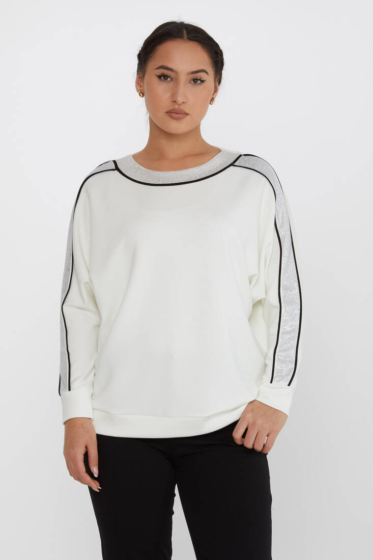 Kadın Sweatshirt Çizgi Detaylı Ekru - 2230 | KAZEE