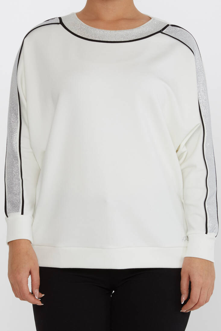 Kadın Sweatshirt Çizgi Detaylı Ekru - 2230 | KAZEE