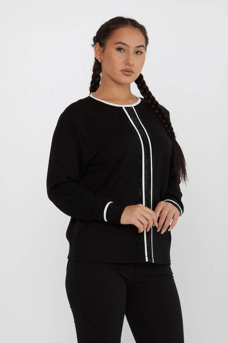 Kadın Sweatshirt Çizgi Detaylı Siyah - 2244 | KAZEE