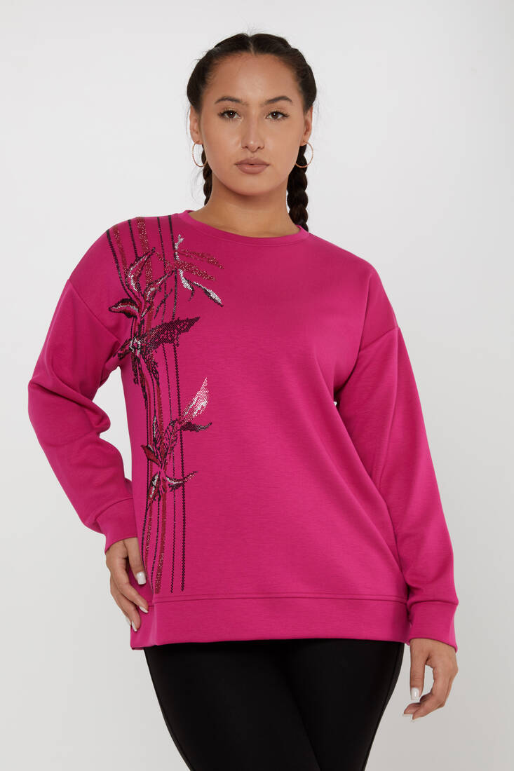 Kadın Sweatshirt Desenli Fuşya - 17799 | KAZEE