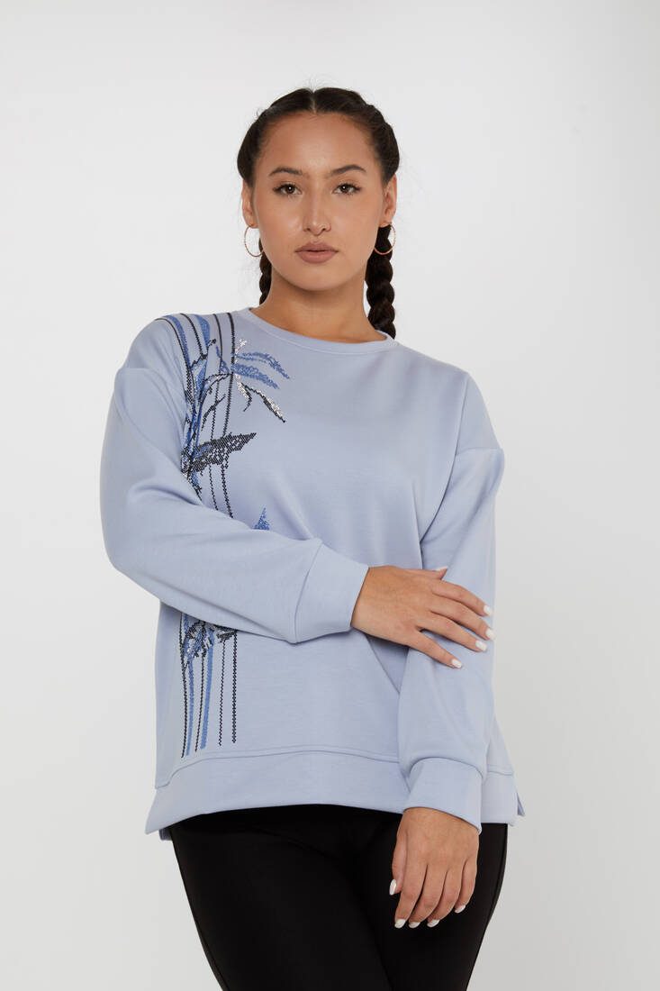 Kadın Sweatshirt Desenli Mavi - 17799 | KAZEE