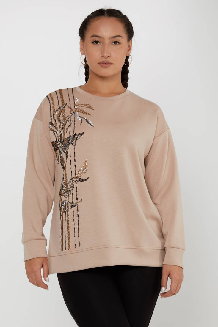 Kadın Sweatshirt Desenli Vizon - 17799 | KAZEE