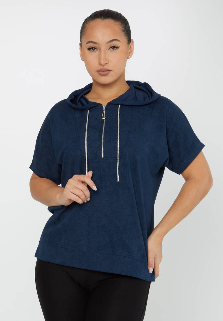 Kadın Sweatshirt Fermuar Detaylı Lacivert - 79992 | KAZEE