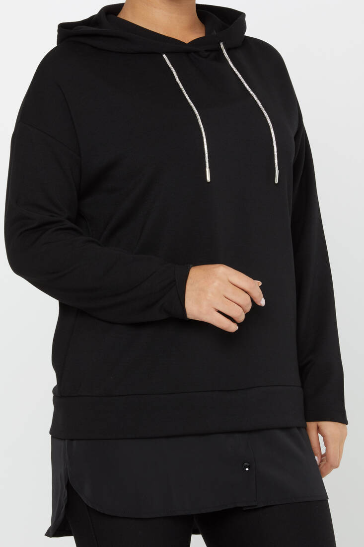 Kadın Sweatshirt Kapüşonlu Siyah - 17750 | KAZEE