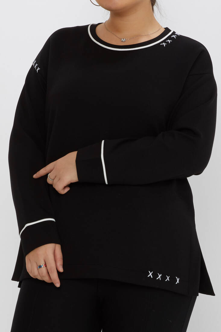 Kadın Sweatshirt Nakış Detaylı Siyah - 17752 | KAZEE