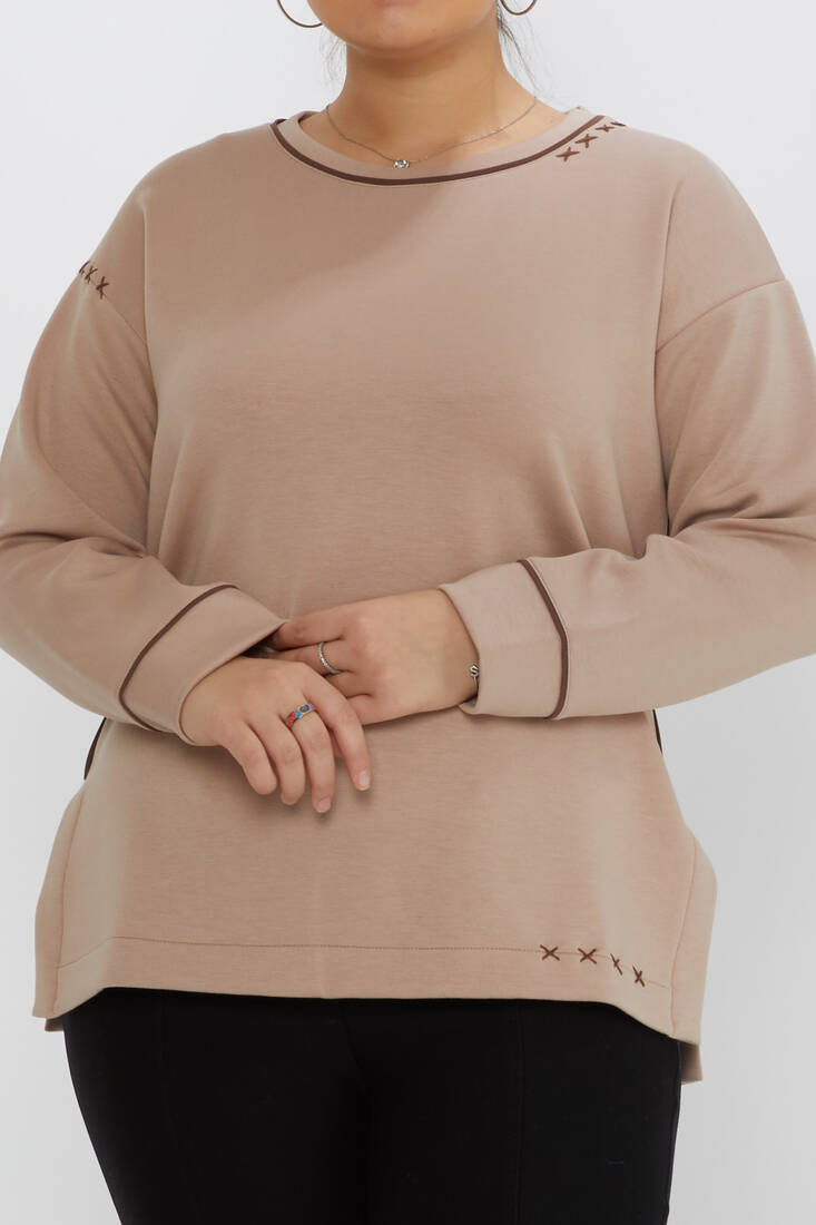 Kadın Sweatshirt Nakış Detaylı Vizon - 17752 | KAZEE