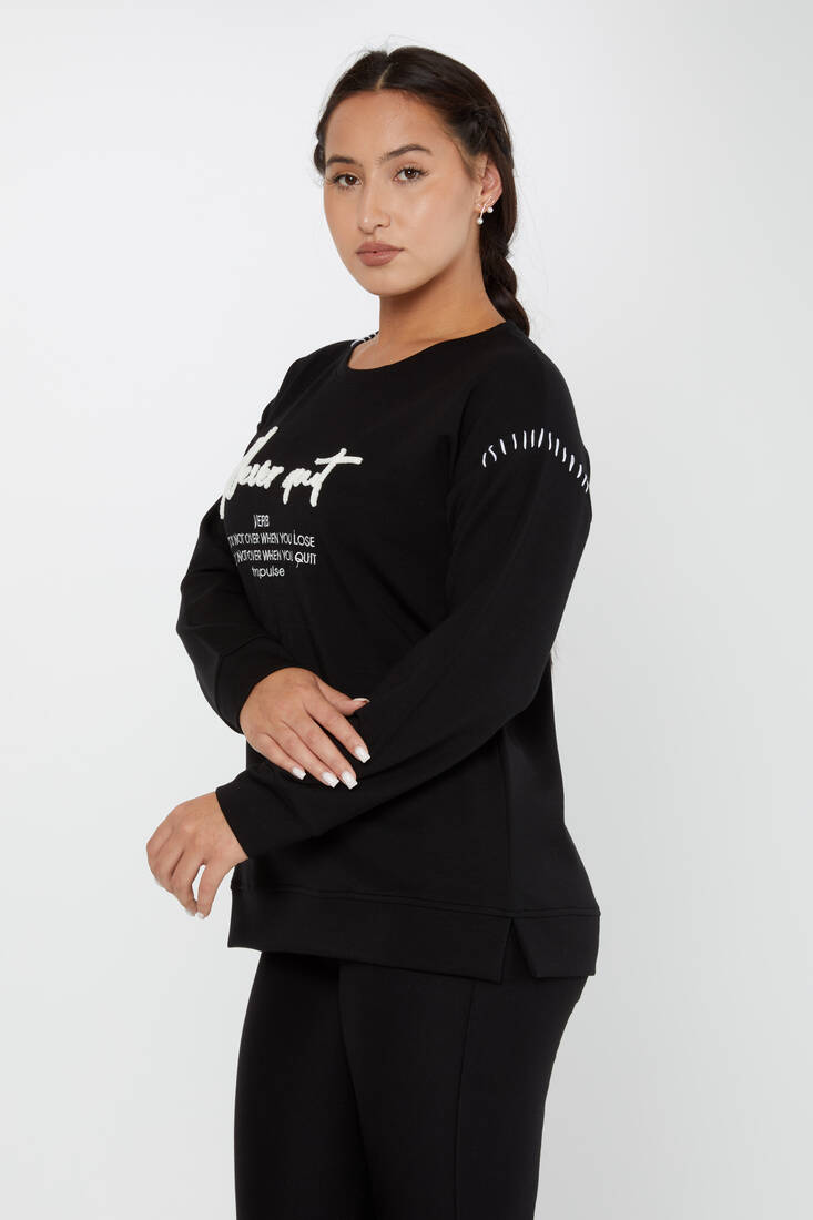 Kadın Sweatshirt Nakışlı Yazı Detaylı Siyah - 17785 | KAZEE