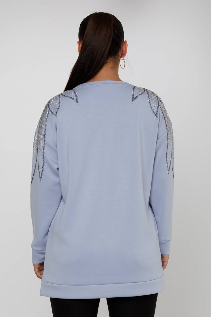 Kadın Sweatshirt Omzu Taş Detaylı Mavi - 17854 | KAZEE