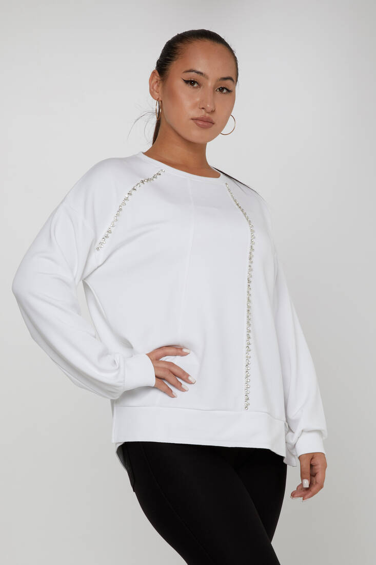 Kadın Sweatshirt Taş Detaylı Ekru - 17757 | KAZEE