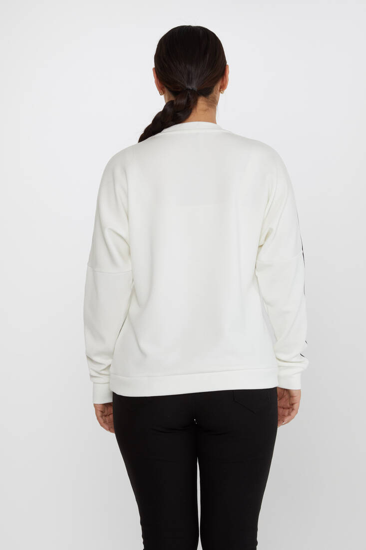 Kadın Sweatshirt Taş Detaylı Ekru - 2237 | KAZEE