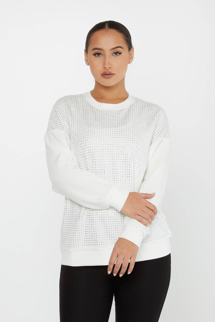 Kadın Sweatshirt Taş Detaylı Ekru - 2239 | KAZEE