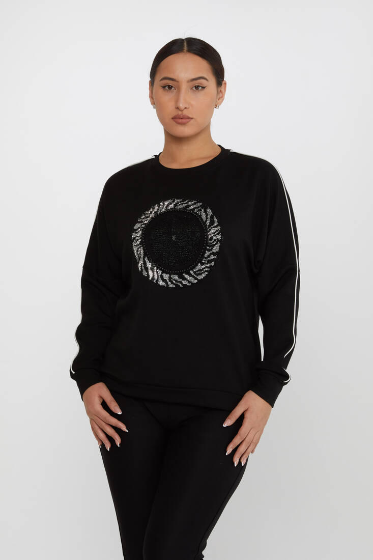 Kadın Sweatshirt Taş Detaylı Siyah - 2237 | KAZEE