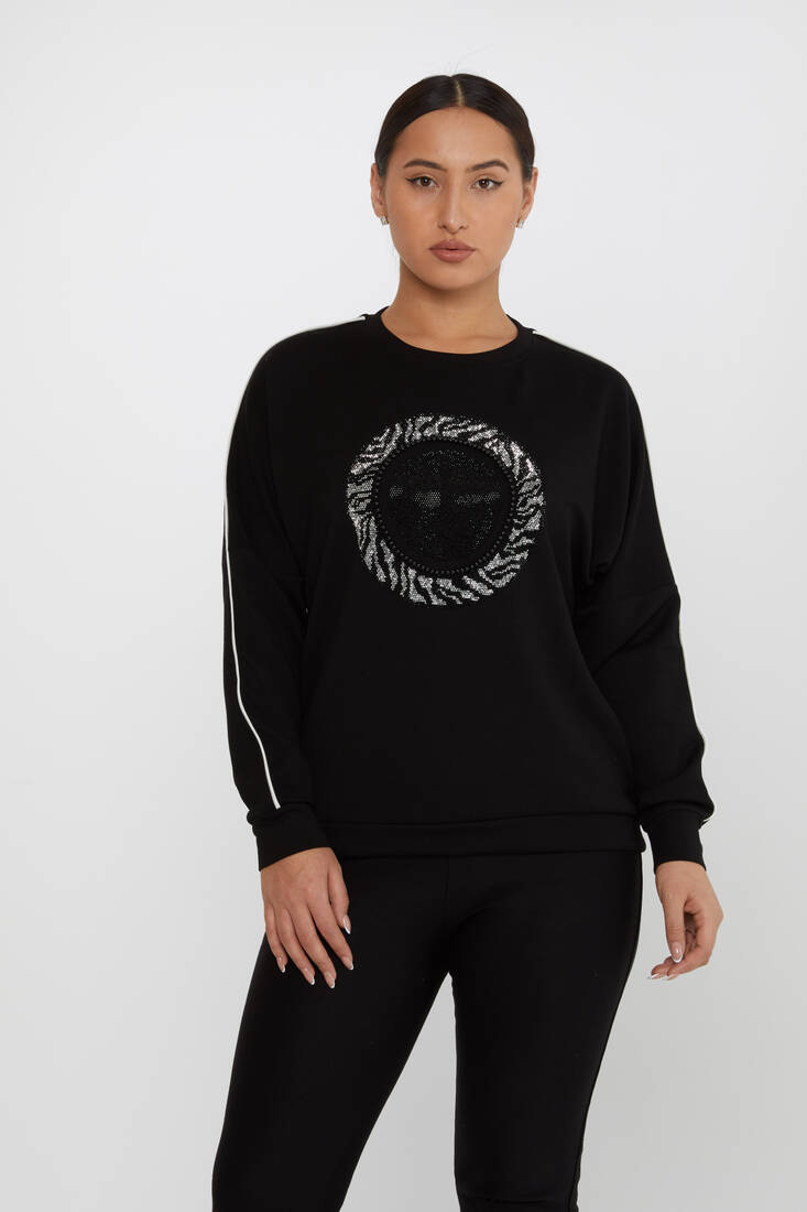 Kadın Sweatshirt Taş Detaylı Siyah - 2237 | KAZEE