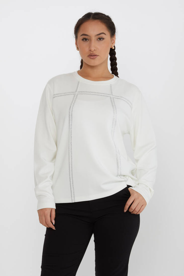 Kadın Sweatshirt Taş Detaylı Siyah - 2241 | KAZEE