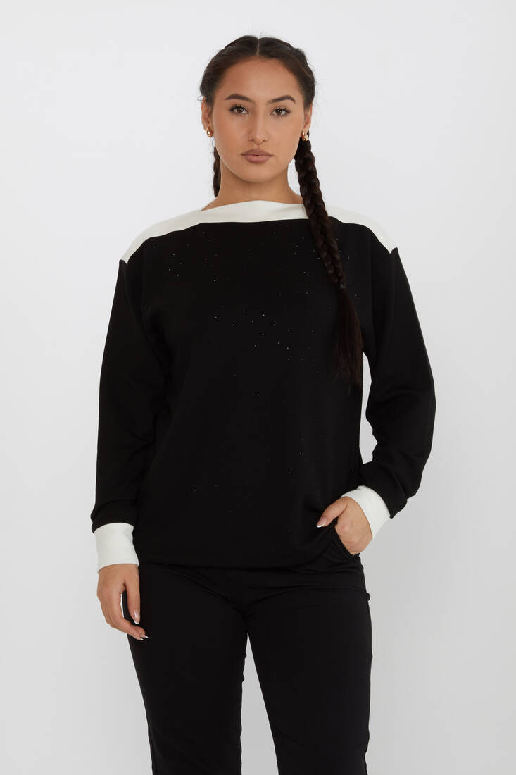 Kadın Sweatshirt Yaka Detaylı Siyah - 2246 | KAZEE