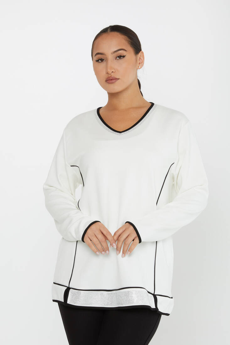 Kadın Sweatshirt Yırtmaç Detaylı Ekru - 2236 | KAZEE