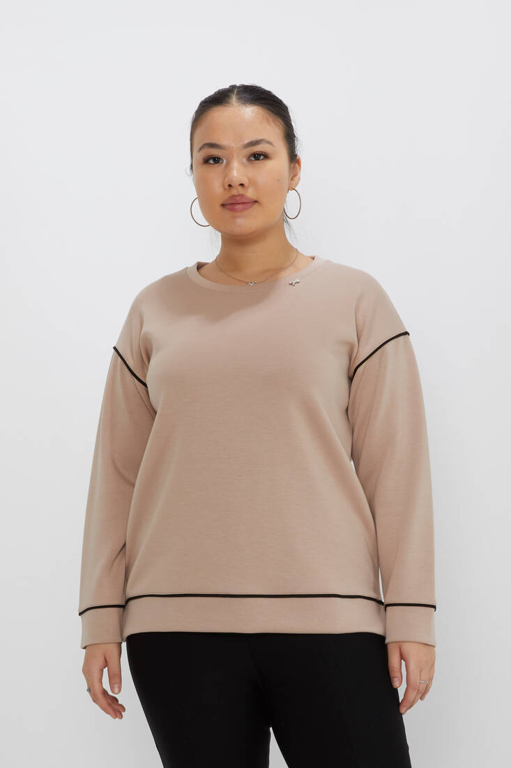 Kadın Sweatshirt Yırtmaçlı Vizon - 17790 | KAZEE