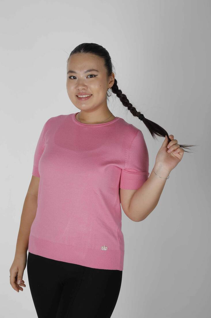 Kadın Triko Basic Amerikan Model Pembe - 15943 | KAZEE