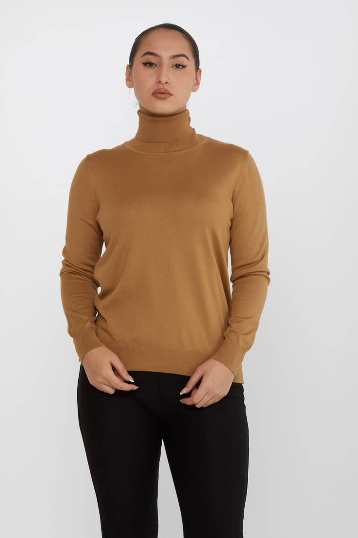 Kadın Triko Basic Balıkçı Yaka Camel - 11122 | KAZEE