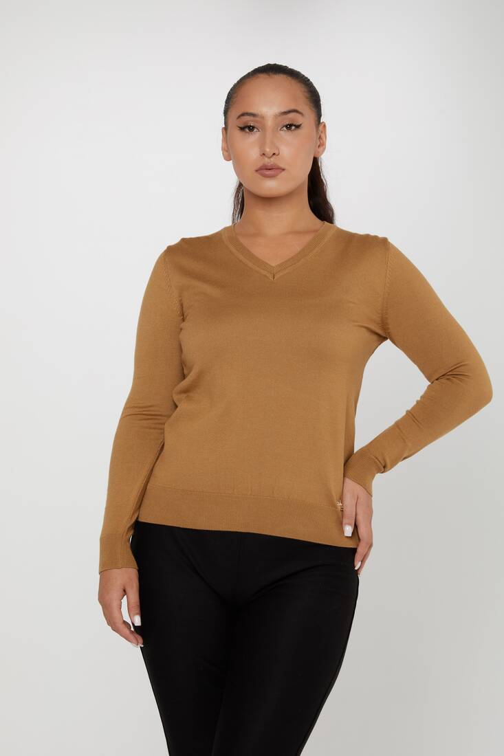 Kadın Triko Basic V Yaka Camel - 11071 | KAZEE