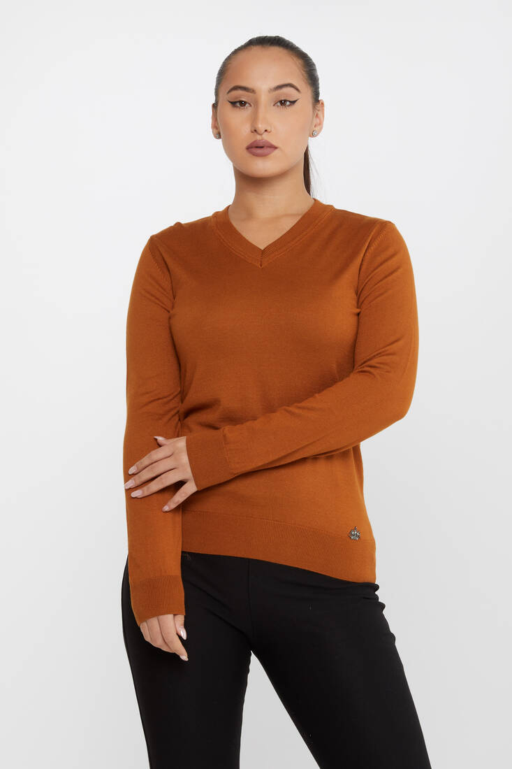 Kadın Triko Basic V Yaka Taba - 30256 | KAZEE