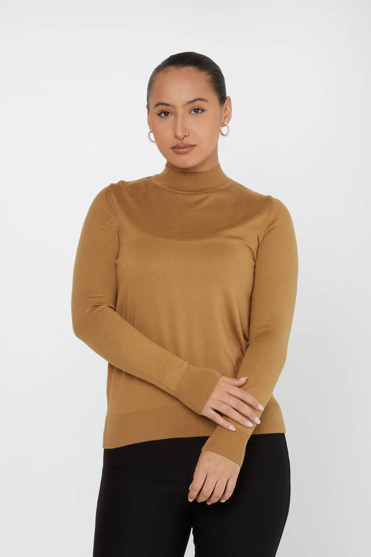 Kadın Triko Dik Yaka Basic Camel - 30613 | KAZEE