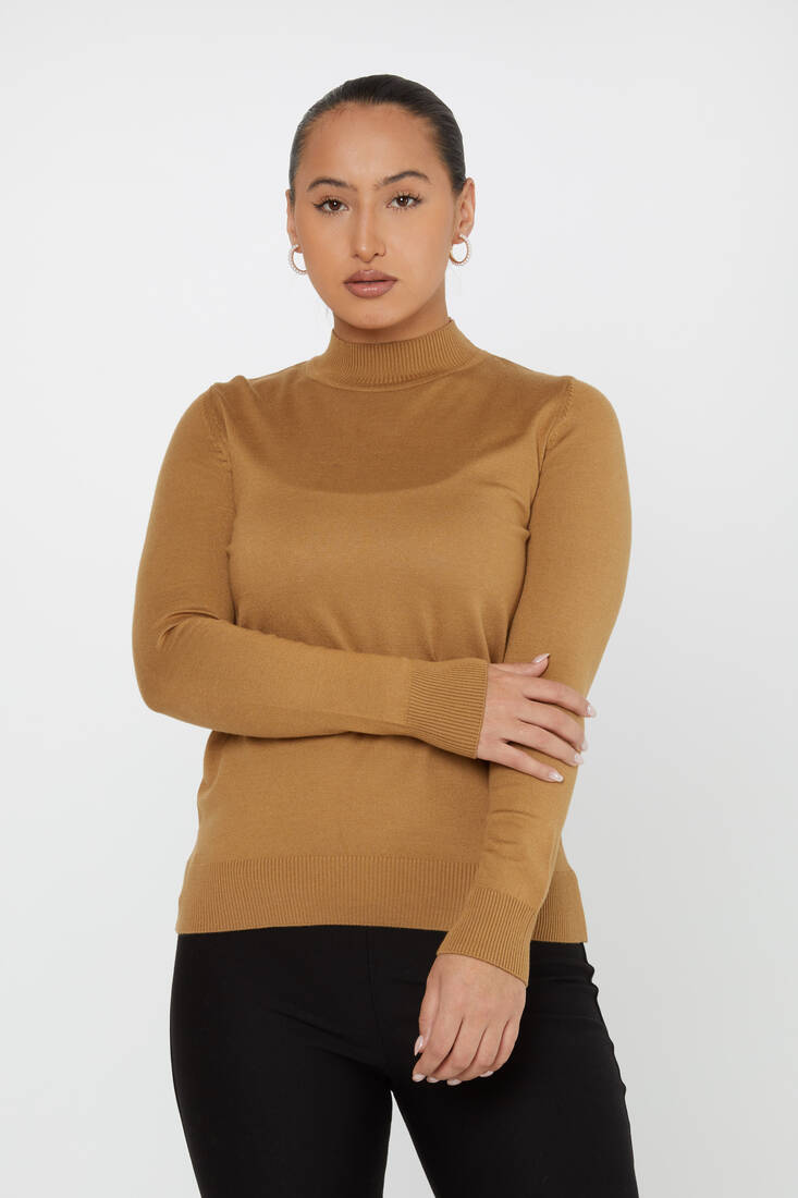 Kadın Triko Dik Yaka Basic Camel - 30613 | KAZEE