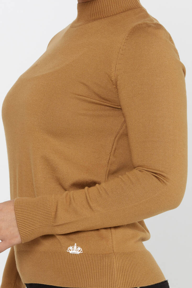 Kadın Triko Dik Yaka Basic Camel - 30613 | KAZEE