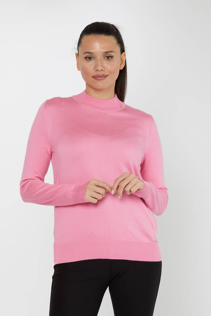 Kadın Triko Dik Yaka Basic Pembe - 30613 | KAZEE