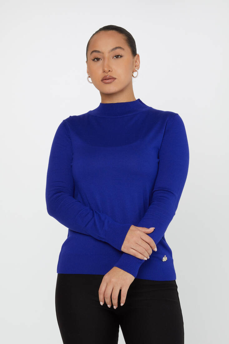 Kadın Triko Dik Yaka Basic Saks- 30613 | KAZEE