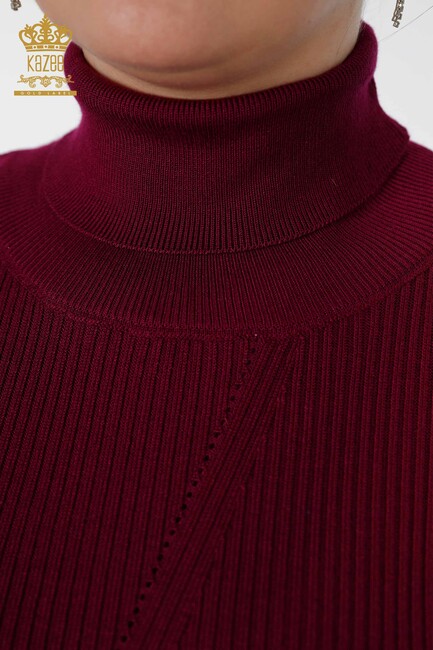 Women's Knitwear Arm Hole Detailed Turtleneck Striped Purple - 16241 | KAZEE - Thumbnail