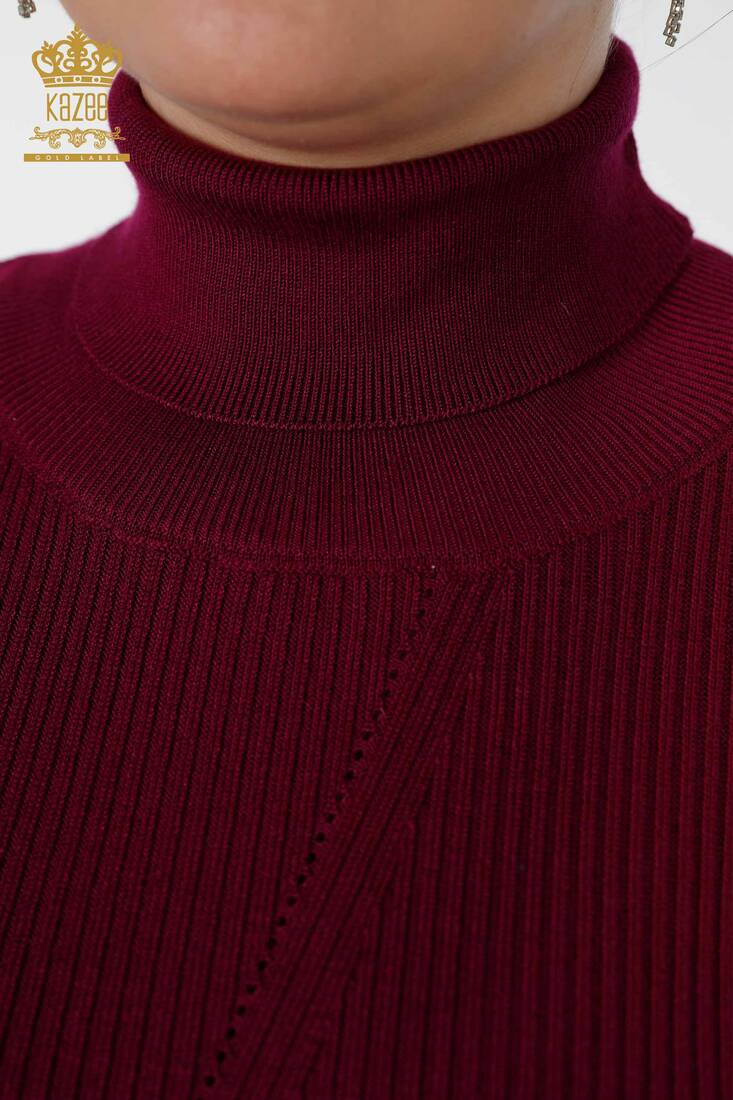 Women's Knitwear Arm Hole Detailed Turtleneck Striped Purple - 16241 | KAZEE