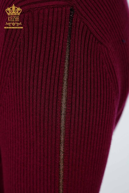 Women's Knitwear Arm Hole Detailed Turtleneck Striped Purple - 16241 | KAZEE - Thumbnail