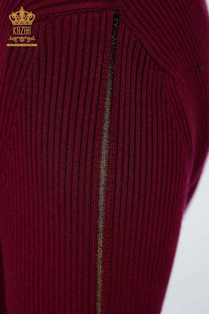 Women's Knitwear Arm Hole Detailed Turtleneck Striped Purple - 16241 | KAZEE