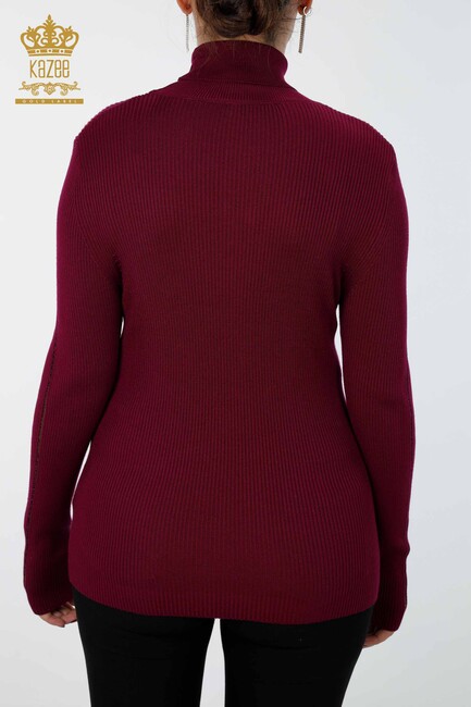 Women's Knitwear Arm Hole Detailed Turtleneck Striped Purple - 16241 | KAZEE - Thumbnail