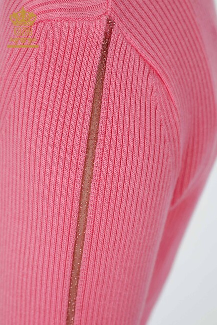 Womens Knitwear Arm Hole Detailed Turtleneck Striped Pink - 16241 | KAZEE - Thumbnail