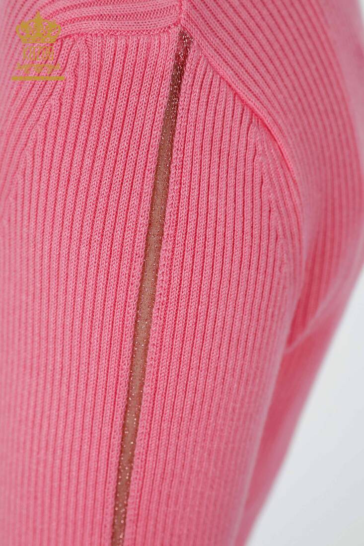 Womens Knitwear Arm Hole Detailed Turtleneck Striped Pink - 16241 | KAZEE