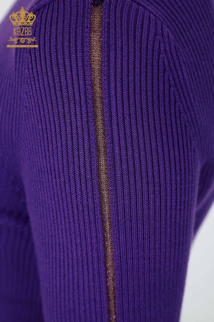 Womens Knitwear Arm Hole Detailed Turtleneck Striped Purple - 16241 | KAZEE - Thumbnail