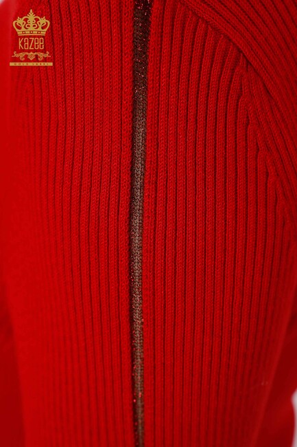 Womens Knitwear Arm Hole Detailed Turtleneck Striped Red - 16241 | KAZEE - Thumbnail