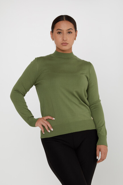 Women's Knitwear Basic Stand Collar Green - 16663 | KAZEE - Thumbnail